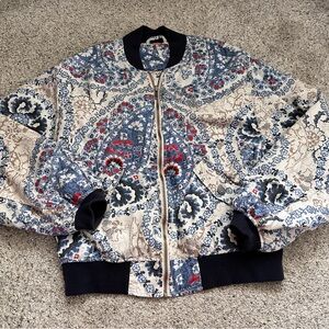 Free People Quilted Boho Print Bomber Jacket XS